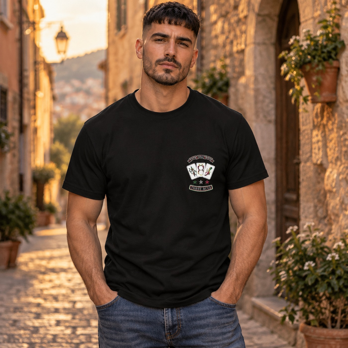 Aces Heavyweight Tee in black, front view