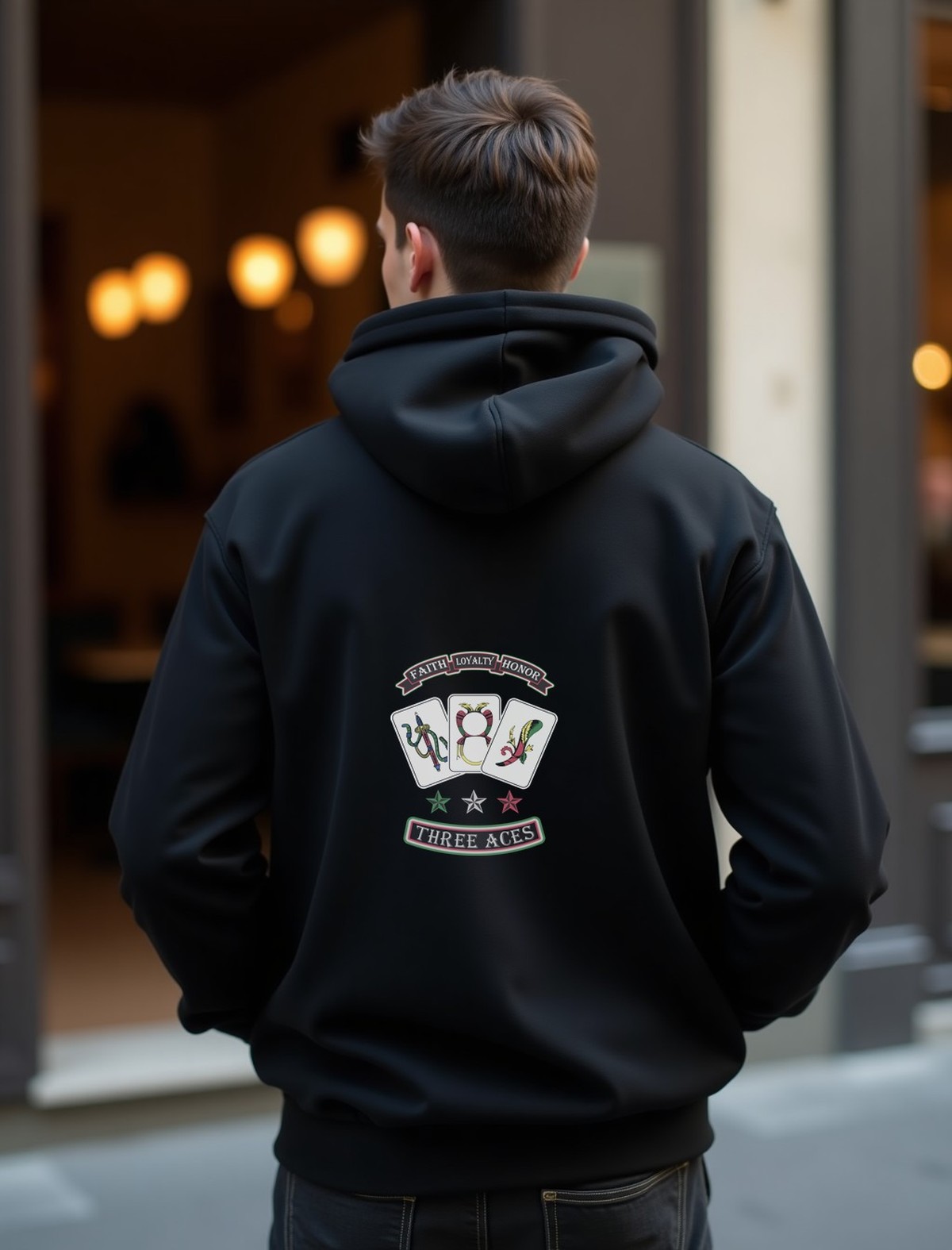 Back of the Aces pullover hoodie with the full emblem