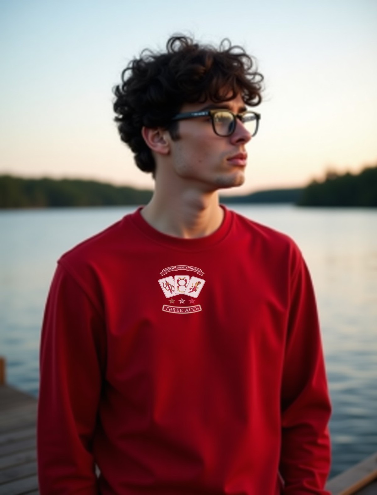 Ace long sleeve in red, worn